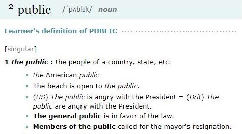 Screenshot of Merriam Webster definition of public