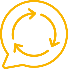 Speech bubble with three arrows forming a circle