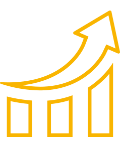 Bar graph with curved arrow showing rising trend