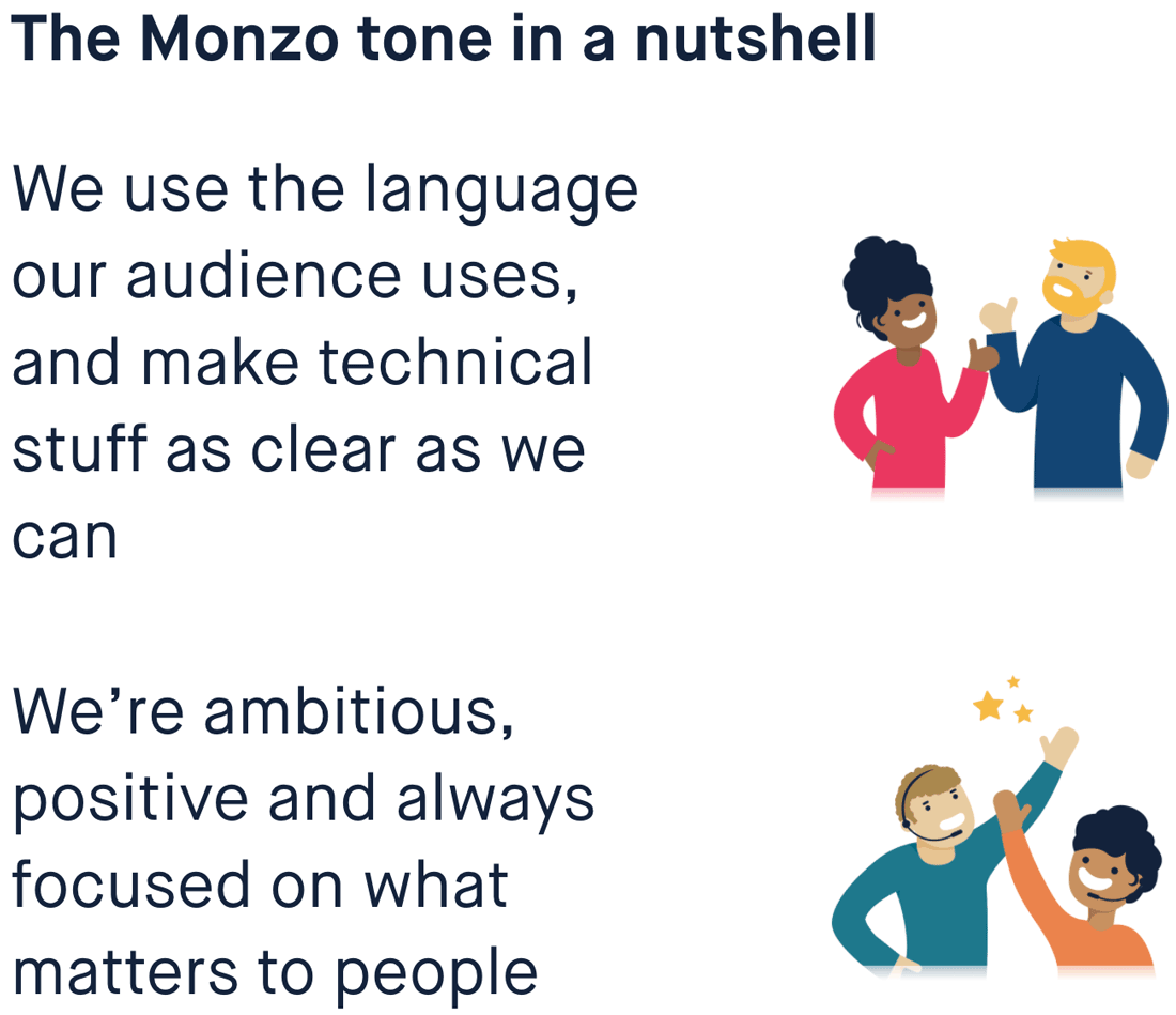 Monzo tone of voice guide snippet. Full description and transcript below.