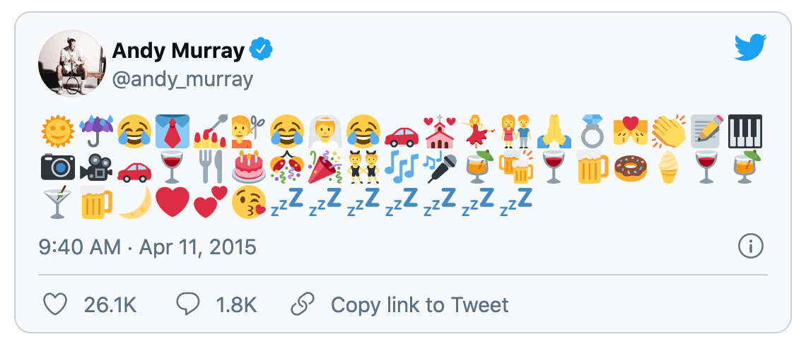 Andy Murray's tweet describing his wedding through emoji
