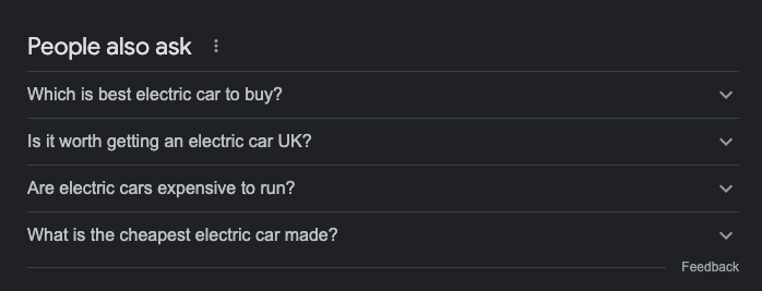 People also ask section on Google search results page showing list of questions. Full transcript below, under summary field labelled 'Open image transcript'.