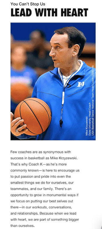 Nike email profiling basketball coach. Full description and transcript below under summary field 'Open description and transcript of image'