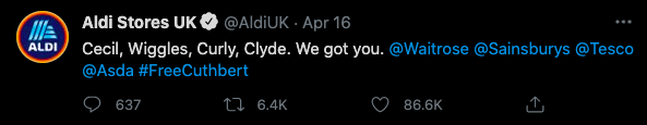 Aldi tweet, one of three. Transcription below