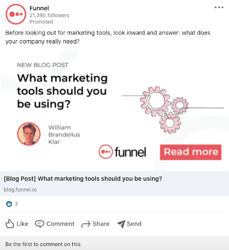 Linkedin post from funnel. Full description and transcript below, under summary field labelled 'open image description and transcript'