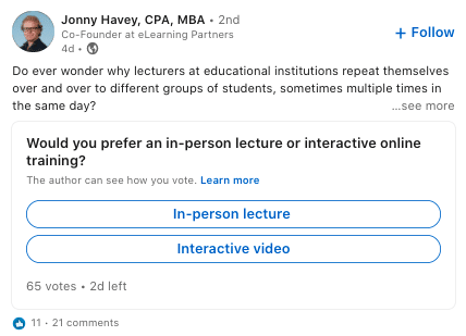 Linkedin post from jonny havey. Full description and transcript below, under summary field labelled 'open image description and transcript'