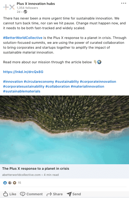 Plus x innovation hubs post on linkedin. Full description and transcript below, under summary field labelled 'open image description and transcript'