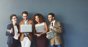 Happy connected team