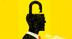 Illustration of a person with a padlock on their head. The padlock is unlocked - unlocking their mind.
