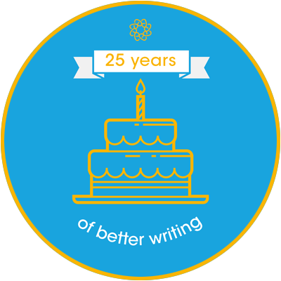 25 years of better writing birthday cake and banner