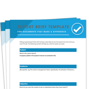 Three-page report brief template, partially filled in