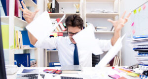 Office worker outburst at desk